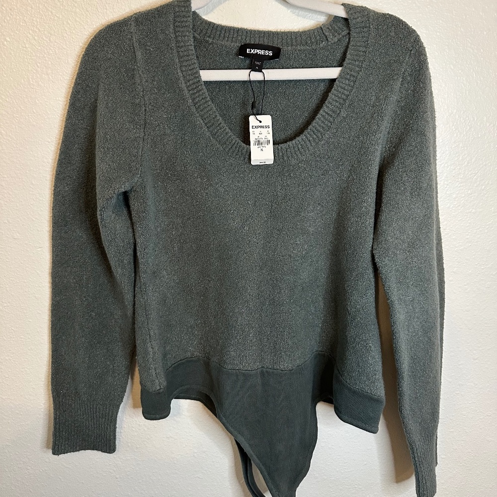 Express Scoop Neck Long Sleeve Sweater Thong Bodysuit NWT